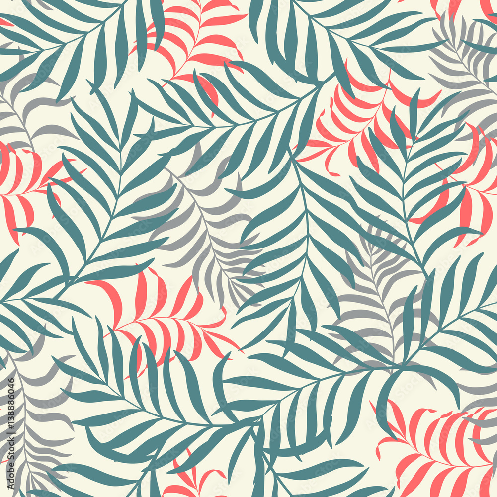 Tropical background with palm leaves. Seamless floral pattern