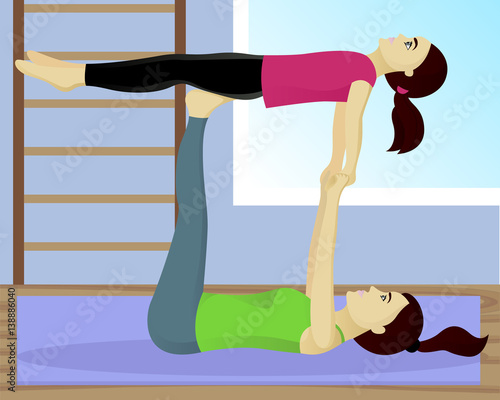 Acro yoga with child in gym