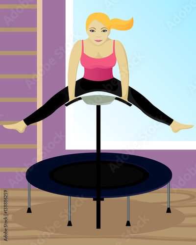 Fitness on trampoline in gym