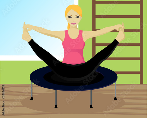 Yoga on trampoline in gym