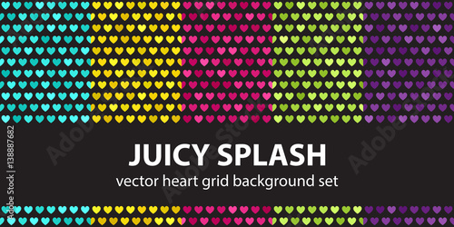 Heart pattern set "Juicy Splash". Vector seamless backgrounds