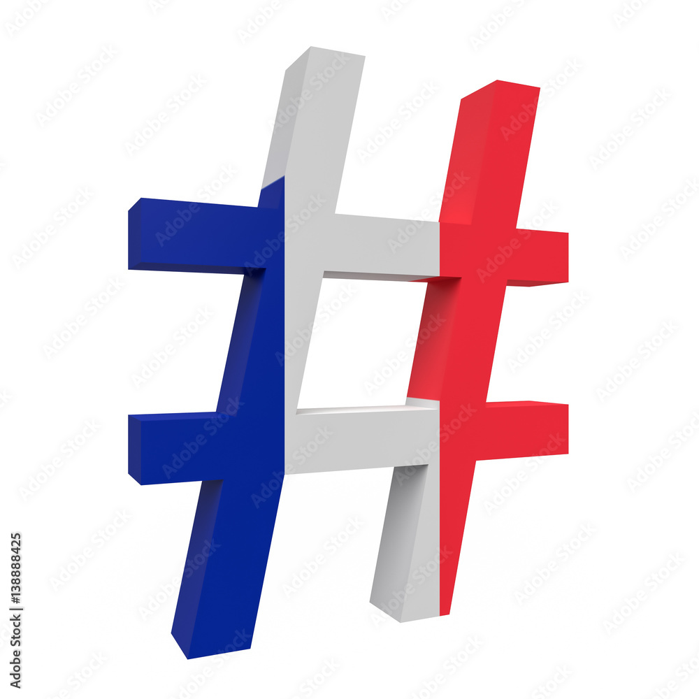 Obraz premium 3d France Flag Hashtag Sign Isolated On White Background, 3d illustration