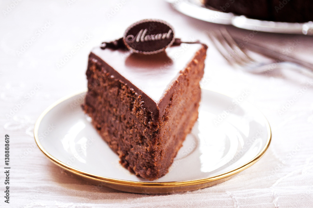 Delicious chocolate cake on plate Delicious chocolate cake on plate
