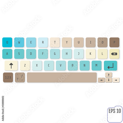 Modern realistic keyboard for smartphone or tablet PC with alphabet buttons. Vector modern keyboard. Concept for kids.