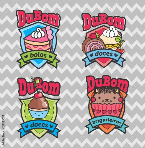 Logo, set logos, Etiquetas, tags. adesivos doces, docinhos, doce, logos, vetor, padaria, doceria, confeitaria 03