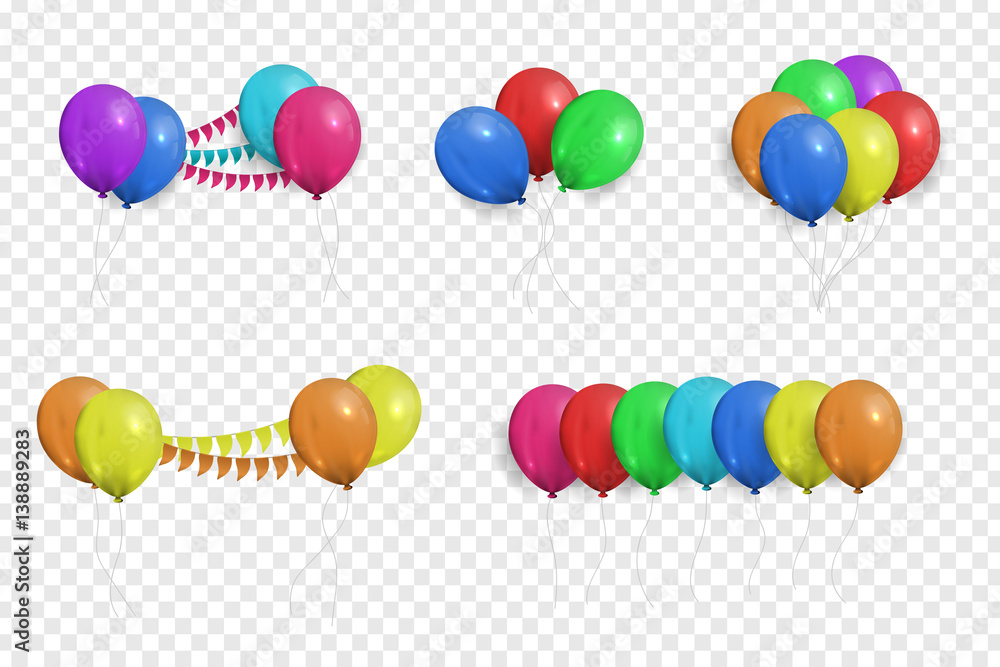 Vector collection of realistic balloons for celebration and decoration on the transparent background.