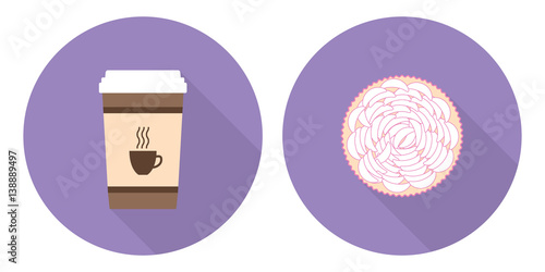 Flat vector cup of coffee and pie