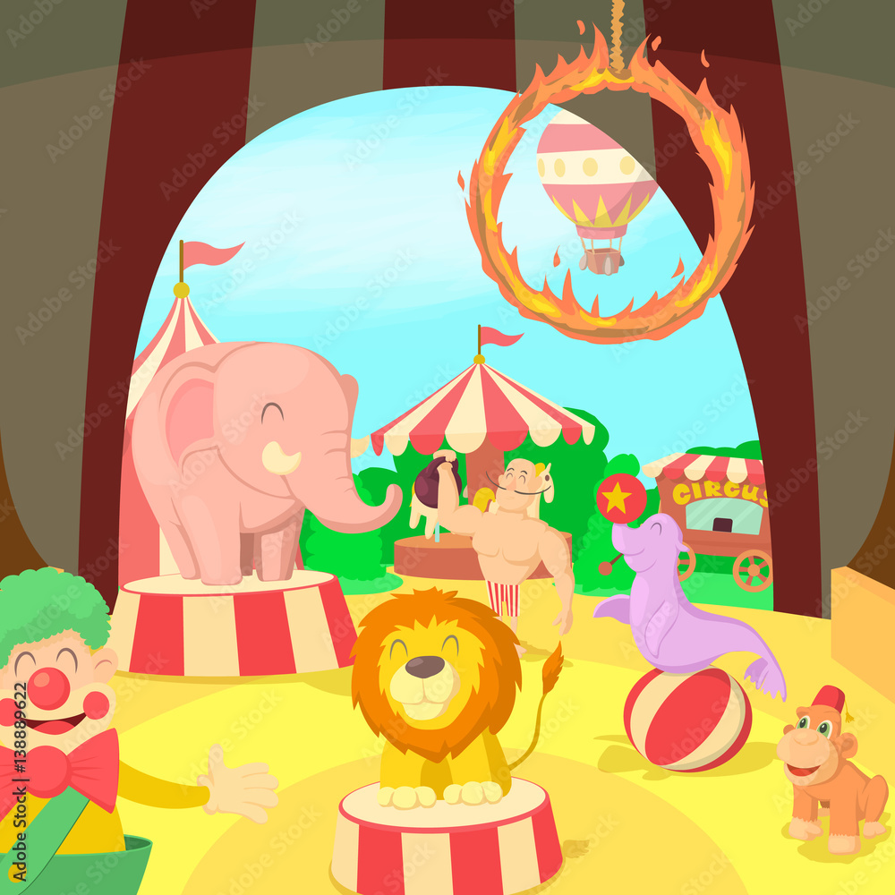 Obraz premium Circus concept scene, cartoon style