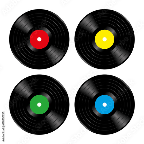 Vinyl Records Four Variations. Vector Illustration.