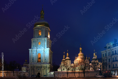 St. Michael Monastery at night in Kiev, Ukraine