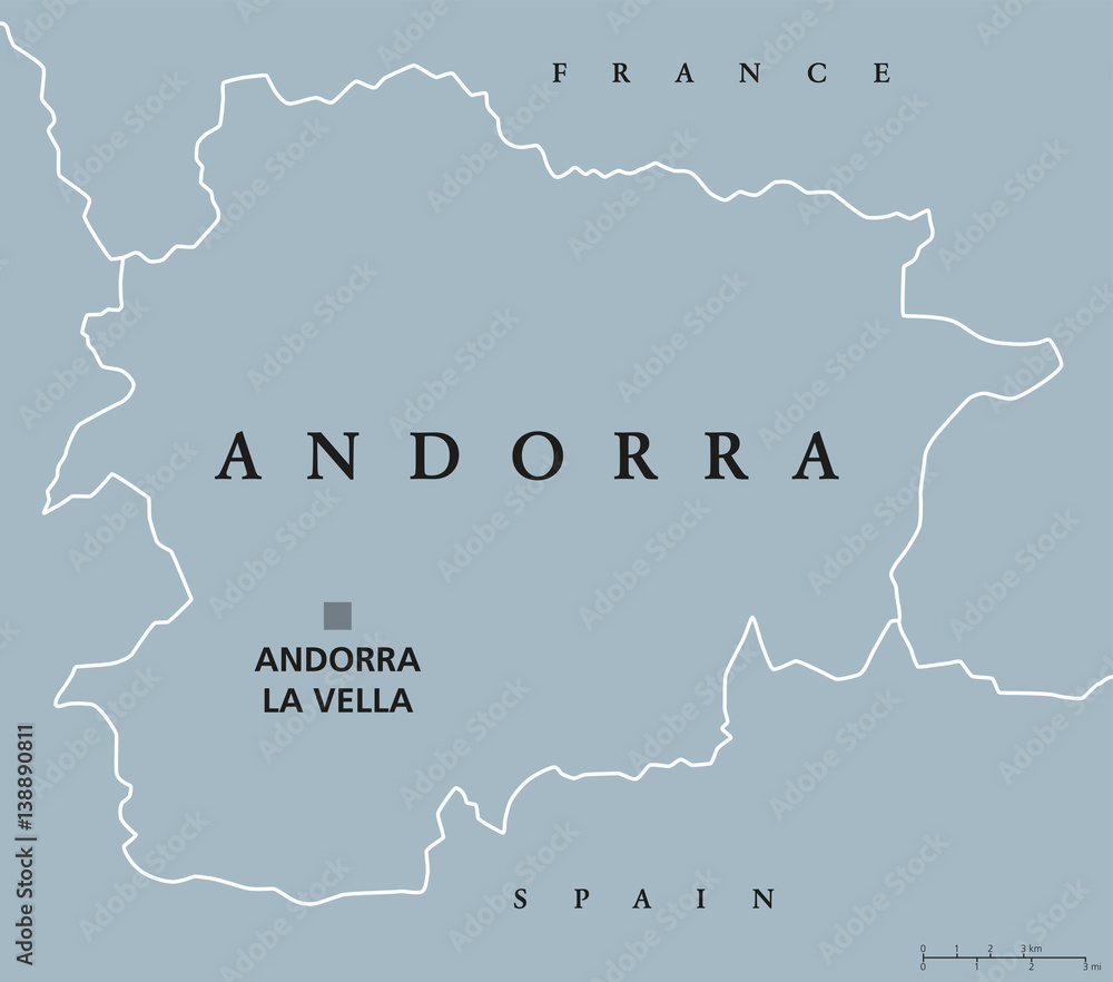 Andorra political map with capital Andorra la Vella and neighbors