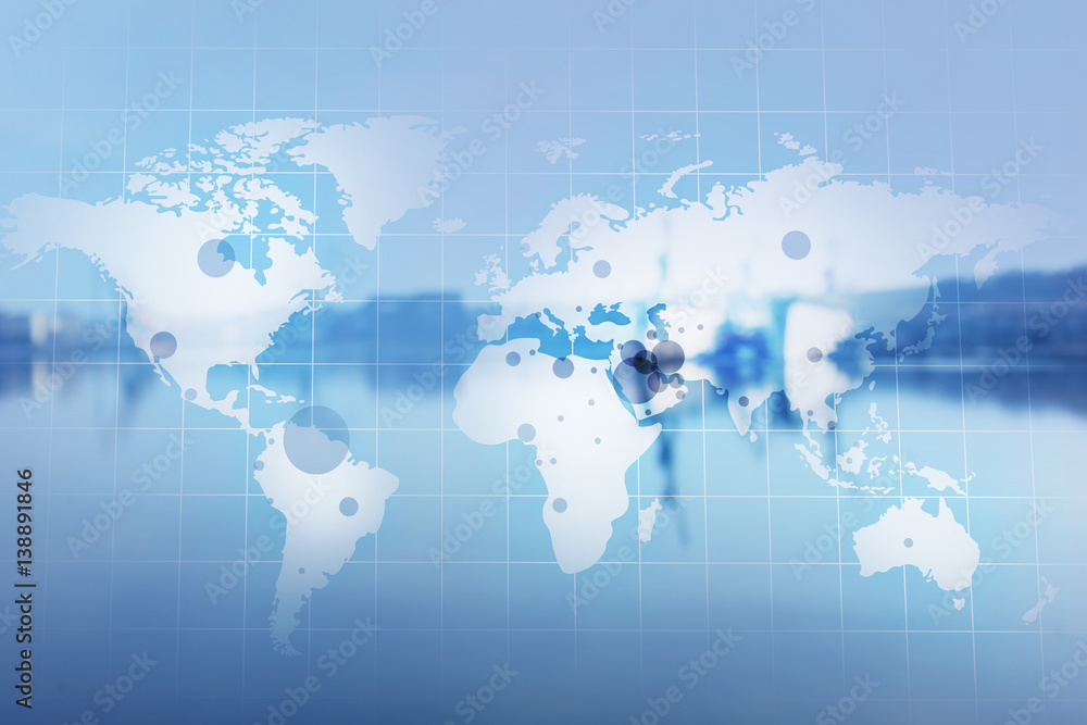 World map with oil extraction areas on sea port background World map with oil extraction areas on sea port background
