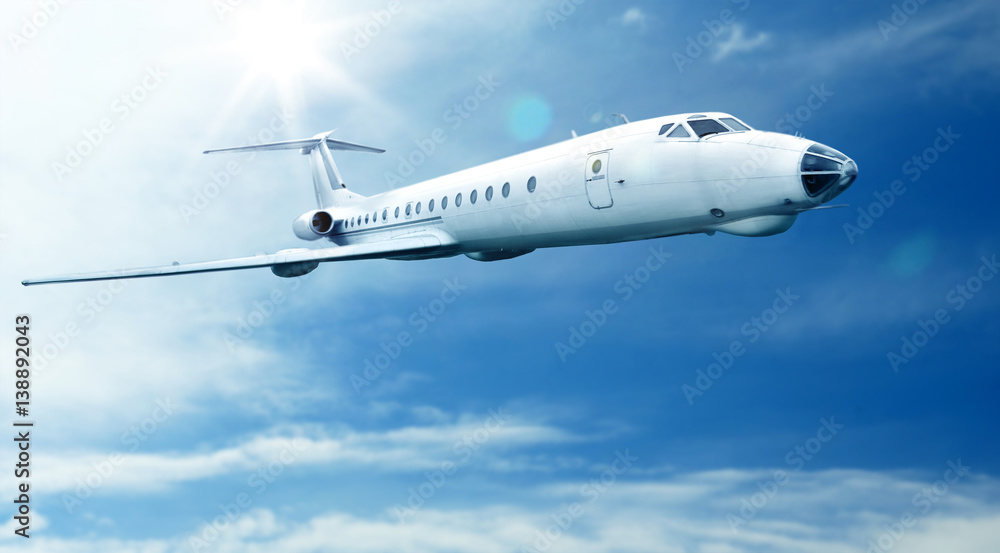 Modern airplane in sky on sunny day