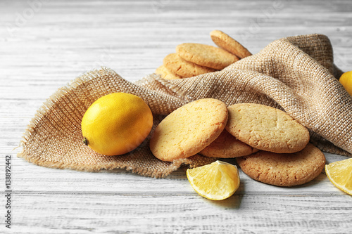 Homemade cookies with lemon flavor closeup.