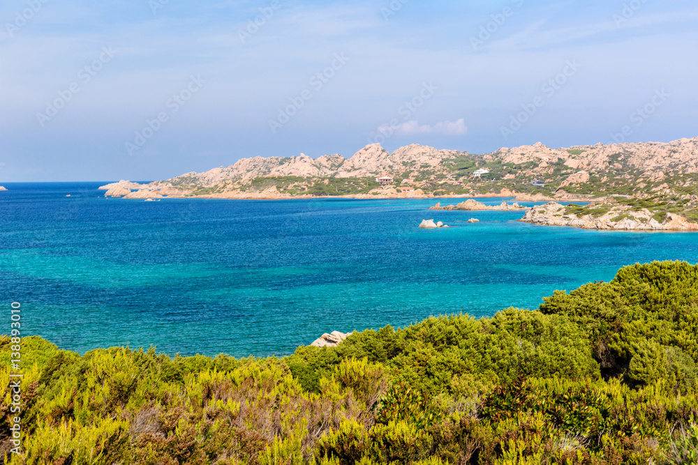 View of of Monti di Rena beach on island the Maddalena, Sardinia Italy