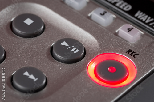 Billede på lærred Red record button illuminated on recorder
