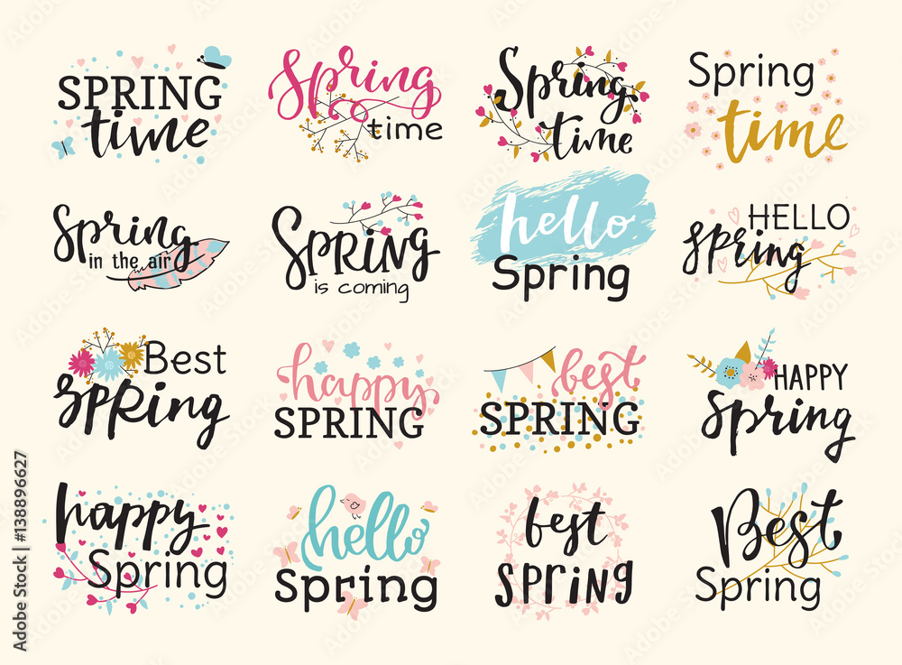 Spring time lettering text greeting card special spring typography hand drawn graphic vector illustration badge Spring time lettering text greeting card special spring typography hand drawn graphic vector illustration badge
