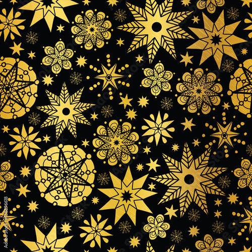 Vector Gold Black Abstract Doodle Stars Seamless Pattern Background. Great fo...