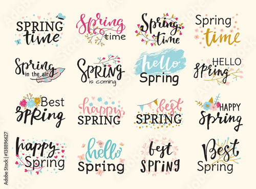 Spring time lettering text greeting card special spring typography hand drawn...
