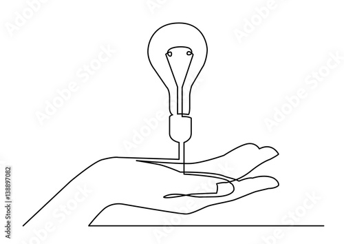 continuous line drawing of hand showing light bulb or idea metaphor