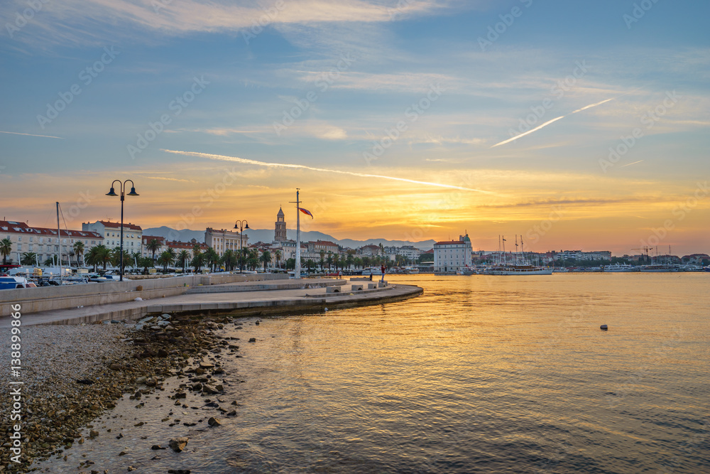 Matejuska harbour at beautiful sunrise in Split, Croatia Matejuska harbour at beautiful sunrise in Split, Croatia