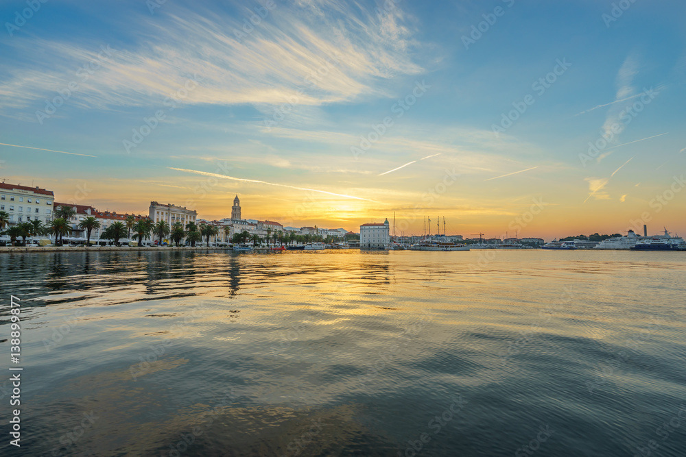 Split waterfront morning panorama, Dalmatia, Croatia