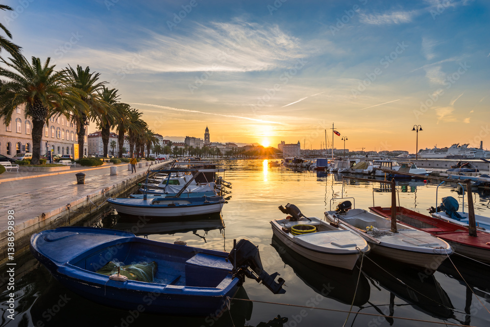 Obraz premium Matejuska harbour at beautiful sunrise in Split, Croatia