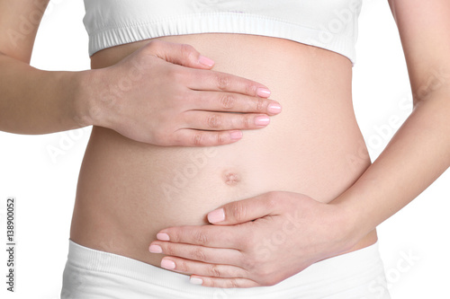 Pregnant woman on white background