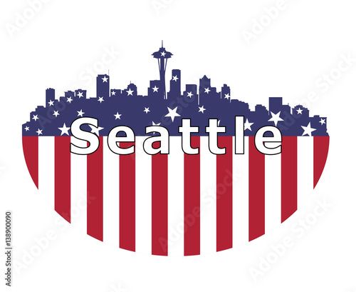 Seattle City And USA Flag 