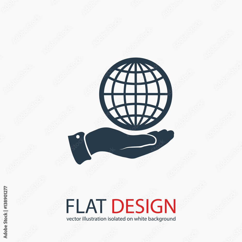 Globe icon with hand, vector illustration. Flat design style Globe icon with hand, vector illustration. Flat design style