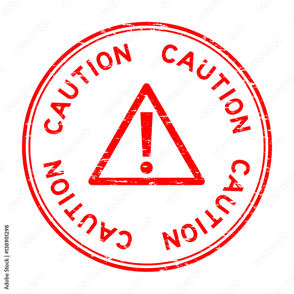 Grunge red caution with sign round rubber seal stamp Grunge red caution with sign round rubber seal stamp