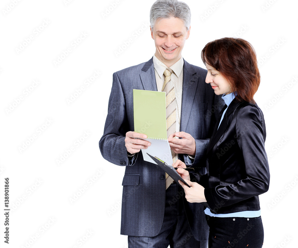 Business people, discussion of the Treaty. Isolated on white background. Business people, discussion of the Treaty. Isolated on white background.