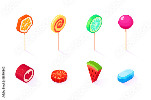 Isometric icons set of  sweet lollipops