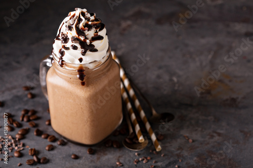 Chocolate frappe coffee with whipped cream photo