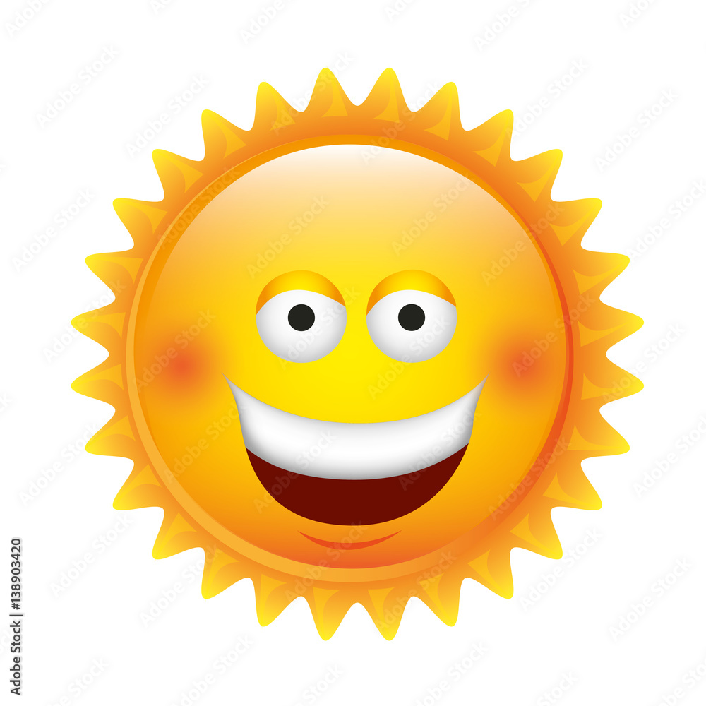 yellow sticker happy sun icon, vector illustraction design