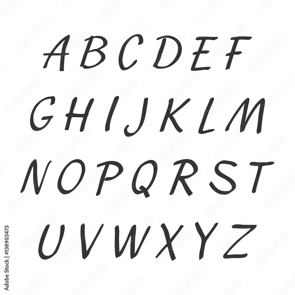 Vector handwritten alphabet. Uppercase letters. Brush script. Modern Brushed Lettering