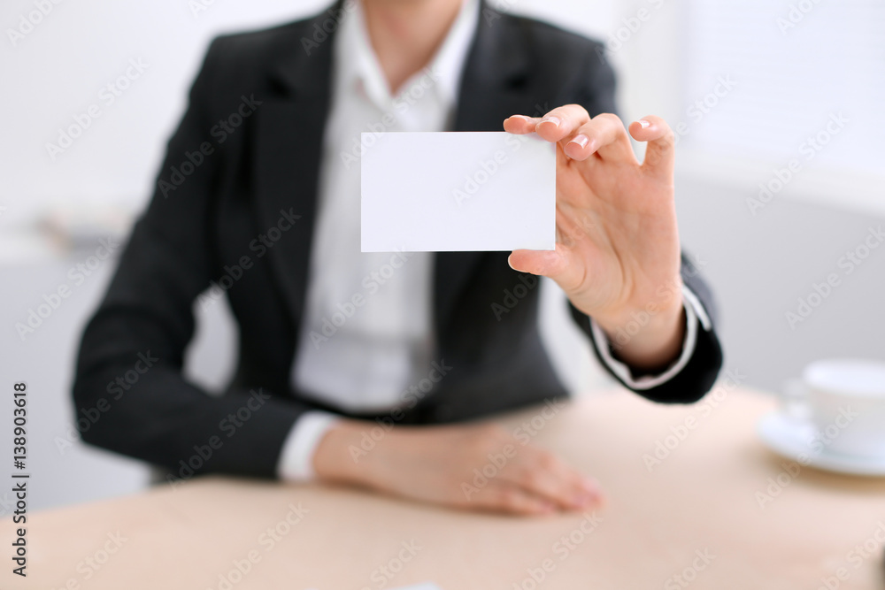 Business woman giving visit card Business woman giving visit card