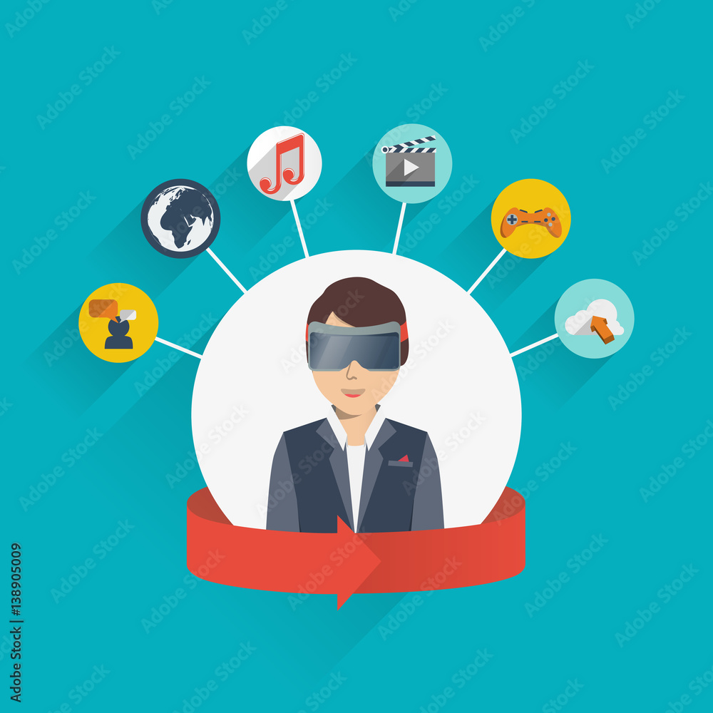 multimedia virtual reality flat style illustration multimedia virtual reality flat style illustration