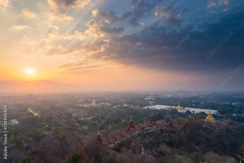 Beautiful sunrise over Mandalay city at Mandalay hill, Myanmar Beautiful sunrise over Mandalay city at Mandalay hill, Myanmar