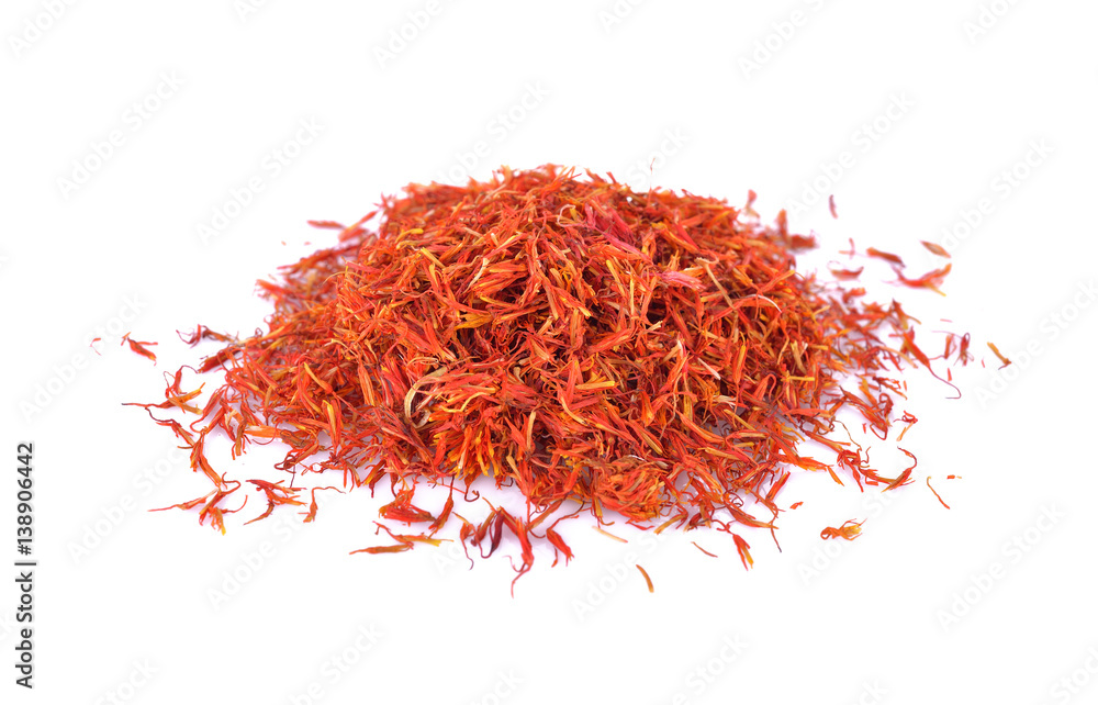 Fototapeta premium pile of dried safflowers on white background