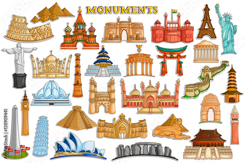 Sticker collection for world famous monument and building