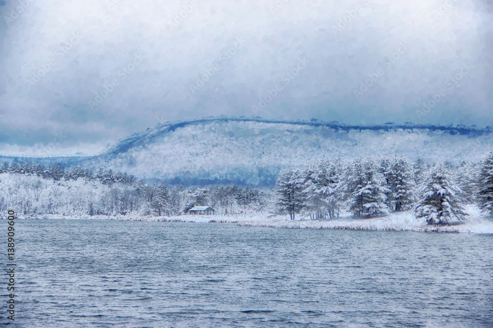 Naklejka premium Winter Lake (Digital Painting)
