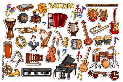 Sticker collection for music and entertainment instrument object