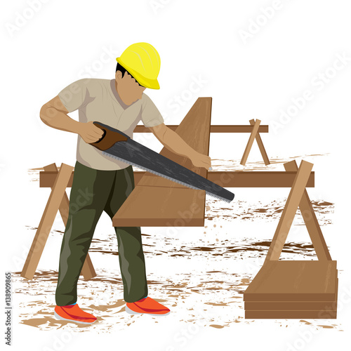 carpenter sawing wood vector design