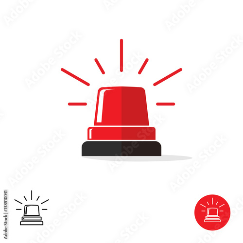 Special police flasher light emergency department ambulance accident tow snow removal logo sign symbol. Police red flasher siren sign flat style icon with scatter lined rays. Outline and round icons