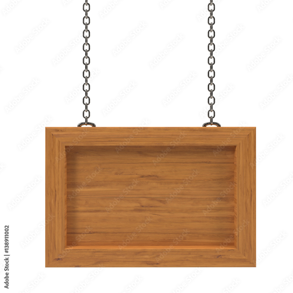 Wooden sign on the chains - 3D rendering Wooden sign on the chains - 3D rendering