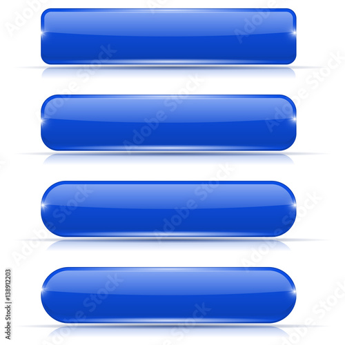 Blue glass buttons. Set of long rectangular web interface icons