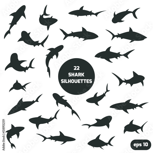 Fotografia 22 shark silhouettes set