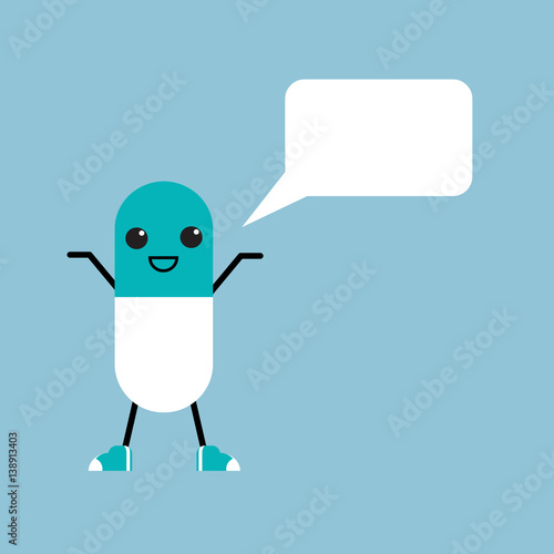 Cute pill with face and speech bubble
