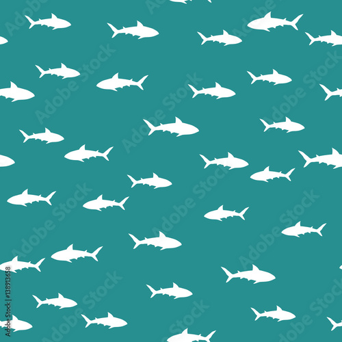 Random seamless pattern with white sharks